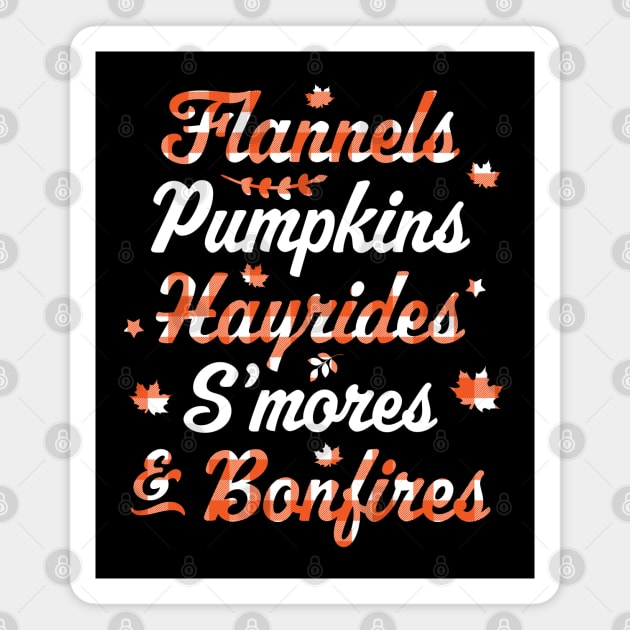 Flannels Pumpkins Hayrides Smores Bonfires Fall Thanksgiving Magnet by OrangeMonkeyArt